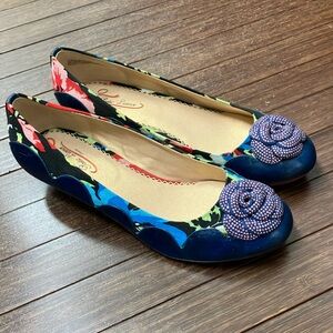 Poetic License Blue Flats with Rosette Detail Size 9.5
